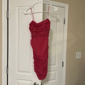 Ruched pink body con dress